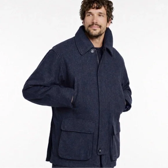 L.L. Bean Maine Guide Parka Men's Wool 0BMH7 Long Sleeve Blue Lined Collar $320 - Picture 1 of 12
